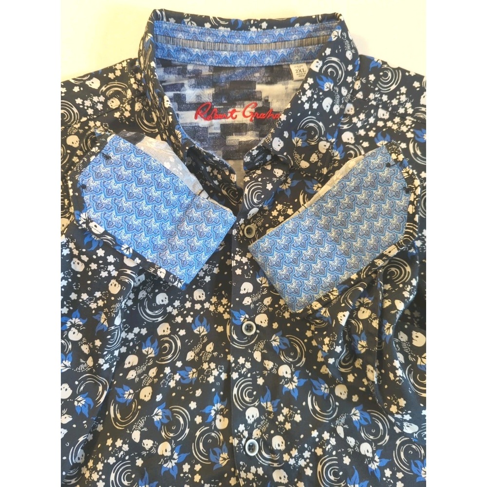 Robert Graham Style NOBIS Shirt 2XL Skull Fish Bones Black Classic Fit Gothic